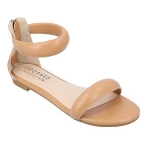 Journee Women's Peytonn Two Piece Puff Strap Flat Sandals Tan Size 8 1/2